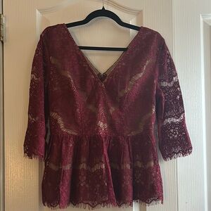 Maeve Burgundy Lace Peplum Blouse